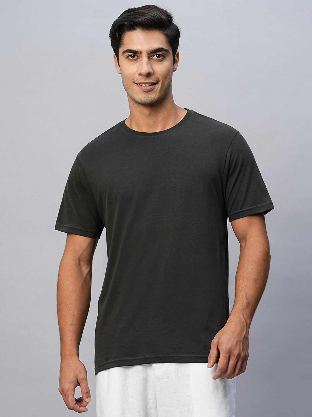 Men's Dark Grey Cotton Regular Fit Tshirts