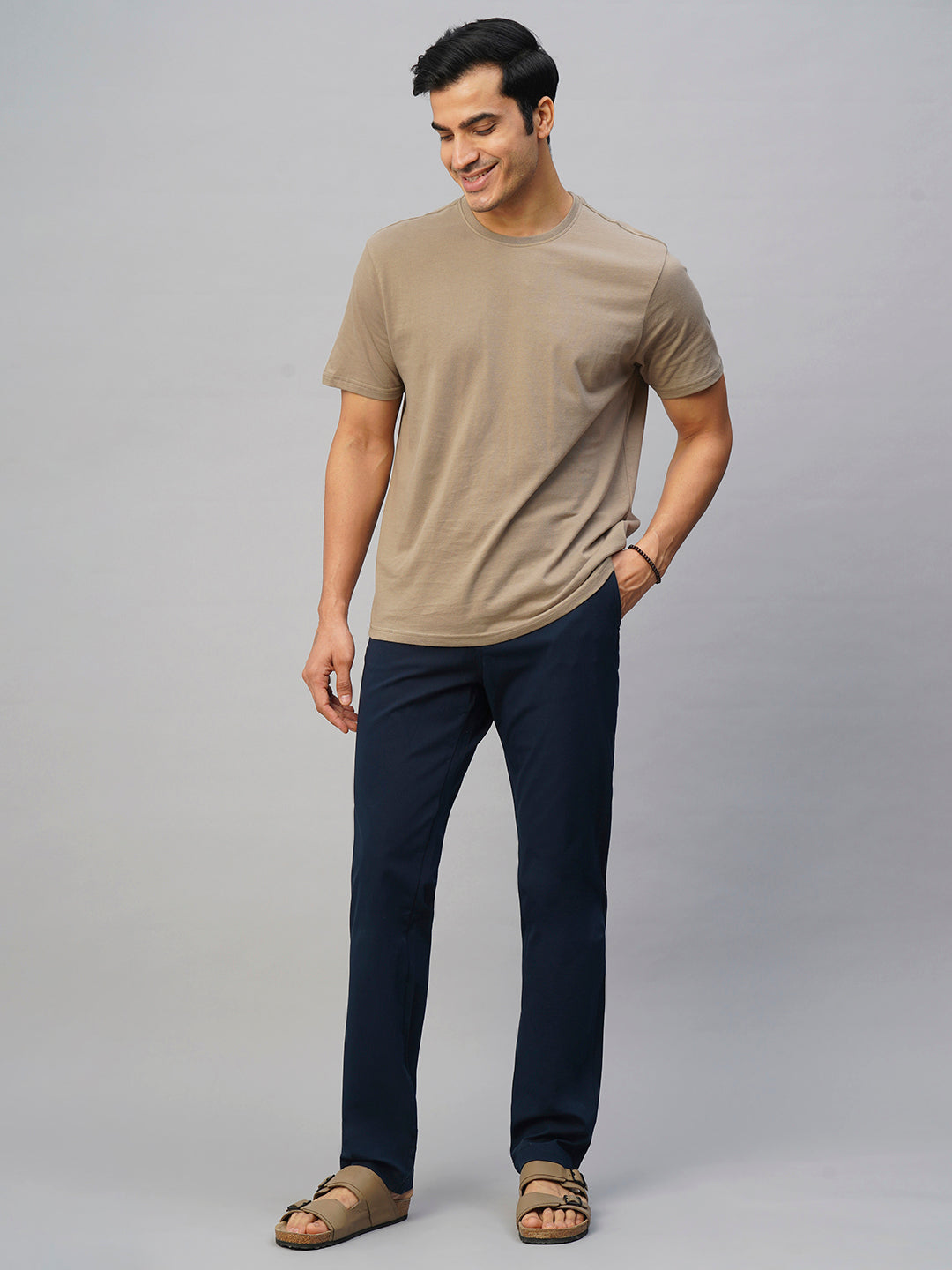 Men's Khaki Cotton Regular Fit Tshirts