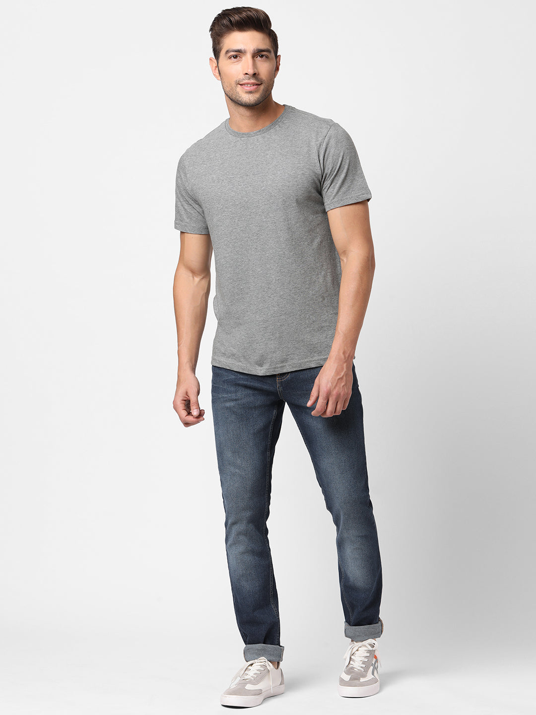 Men's Light Grey Cotton Regular Fit Tshirts