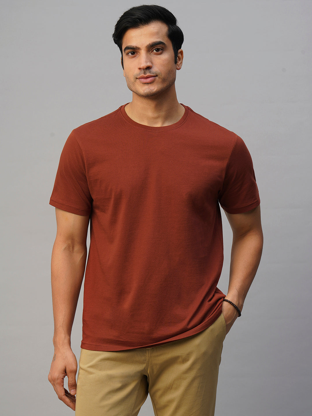 Men's Rust Cotton Regular Fit Tshirt