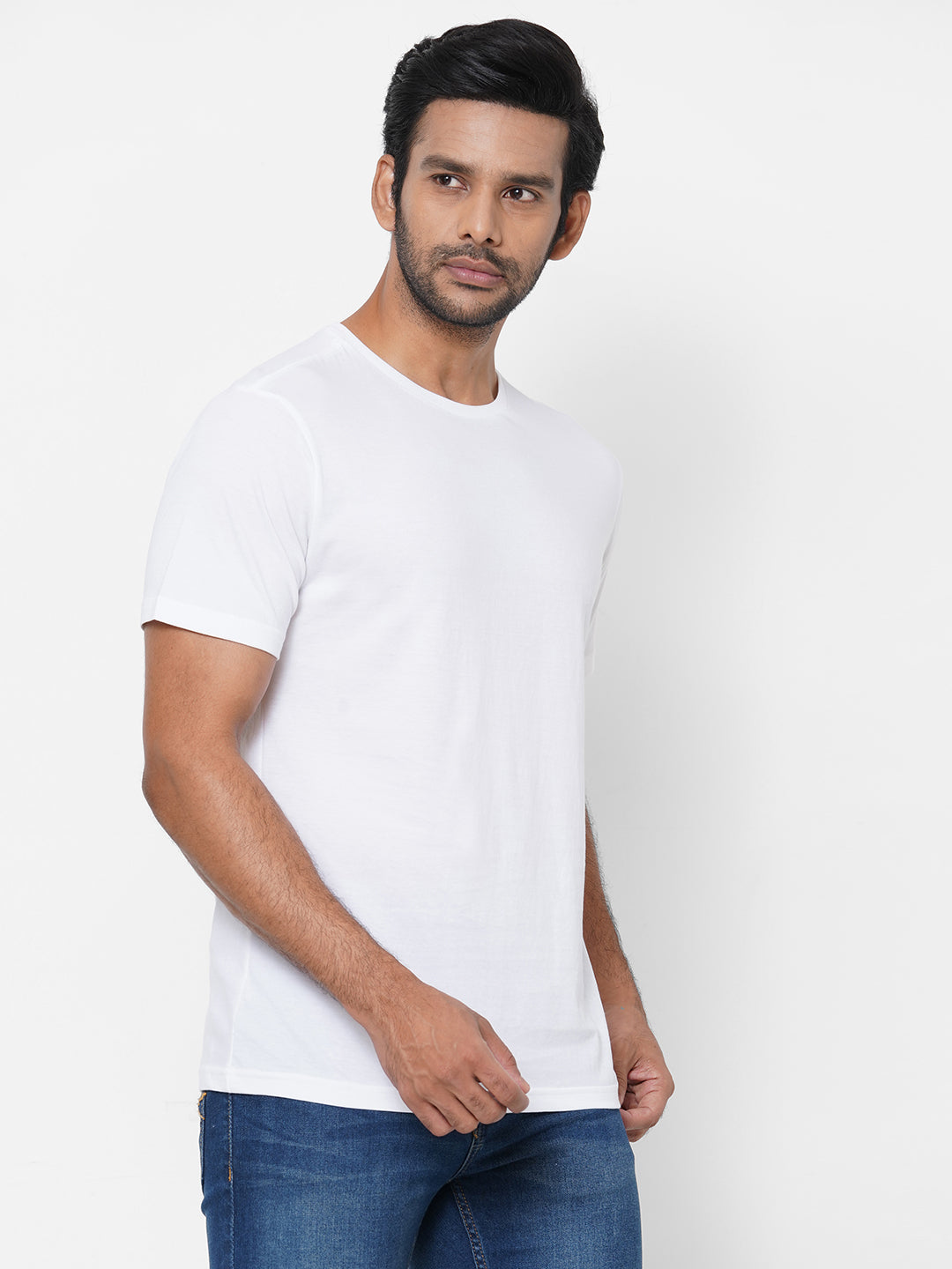 Men's White Cotton Regular Fit Tshirts