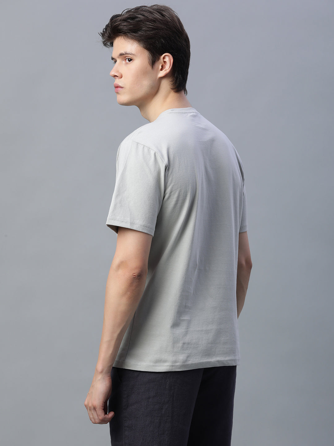 Men's Grey 100% Cotton Regular Fit Tshirt