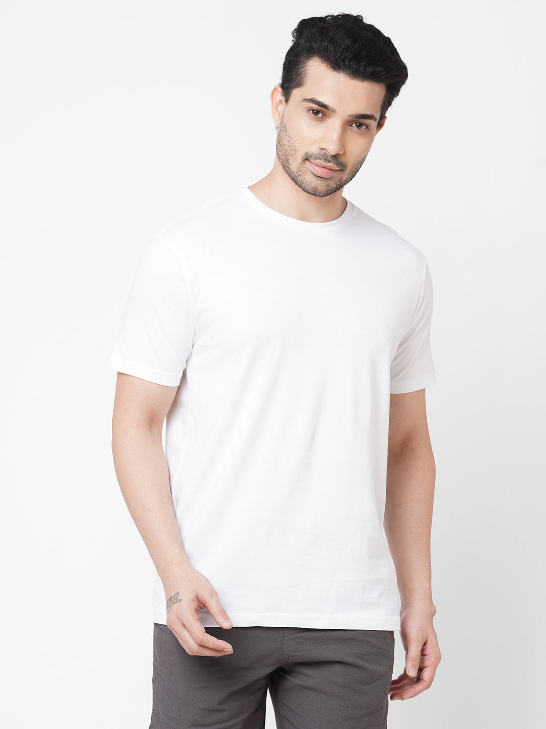 Men's White 100% Cotton Regular Fit Tshirt