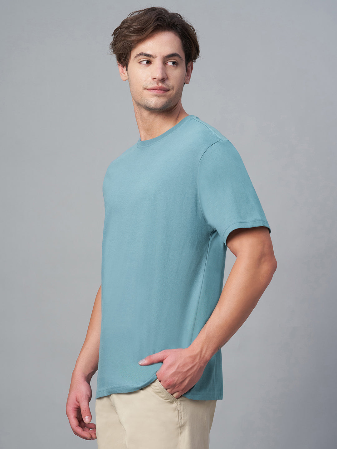 Men's Blue 100% Cotton Regular Fit Tshirt