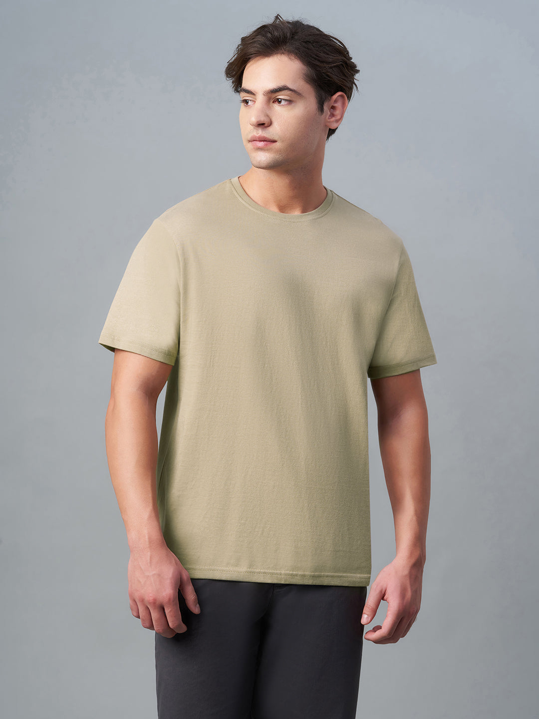 Men's Khaki 100% Cotton Regular Fit Tshirt