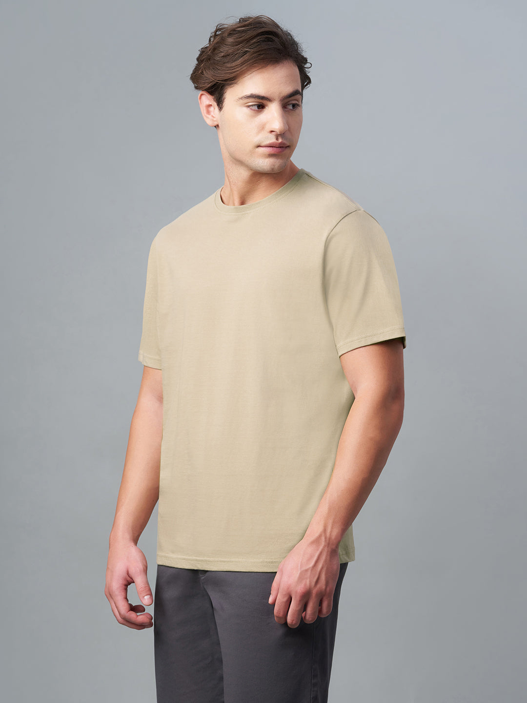 Men's Khaki 100% Cotton Regular Fit Tshirt