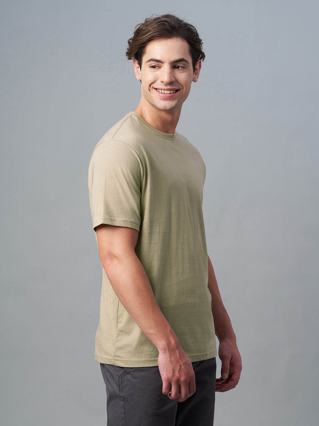 Men's Khaki 100% Cotton Regular Fit Tshirt