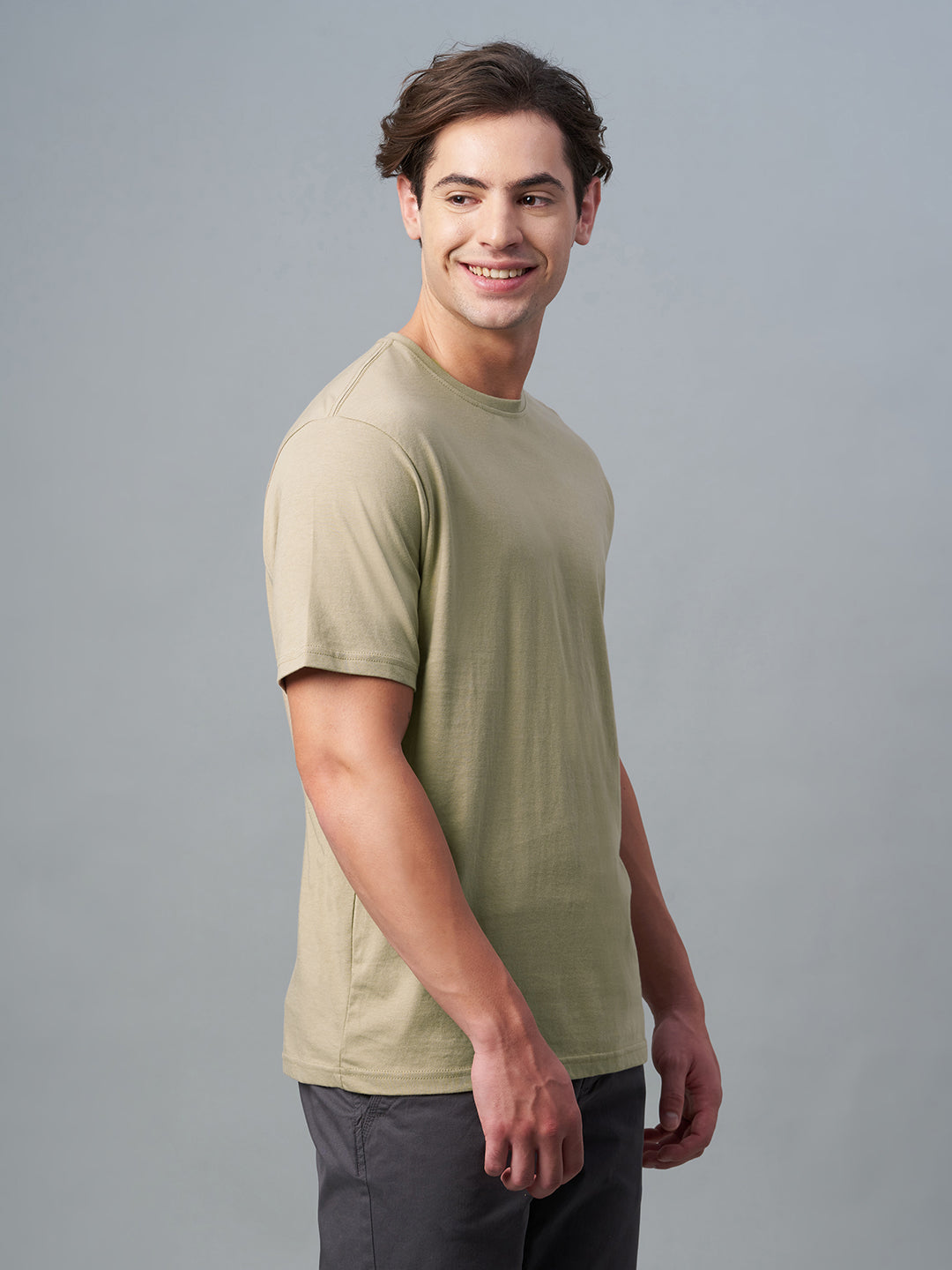Men's Khaki 100% Cotton Regular Fit Tshirt