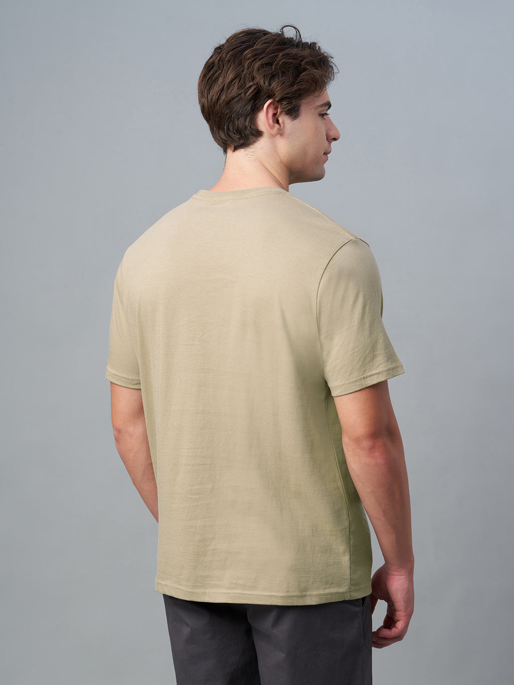 Men's Khaki 100% Cotton Regular Fit Tshirt