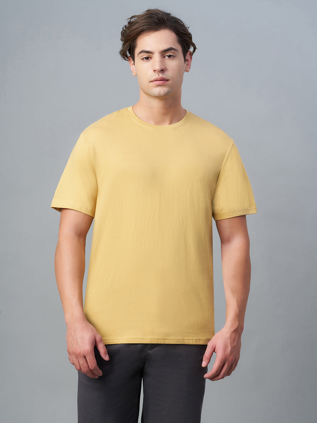 Men's Mustard 100% Cotton Regular Fit Tshirt
