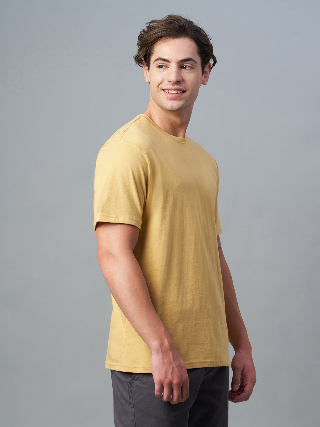 Men's Mustard 100% Cotton Regular Fit Tshirt