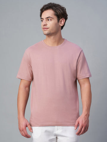 Men's Pink 100% Cotton Regular Fit Tshirt