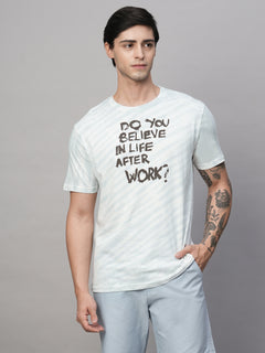 Men's Cotton Regular Fit Slogan Graphic T-Shirt Blue