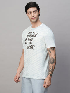 Men's Cotton Regular Fit Slogan Graphic T-Shirt Blue