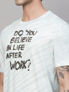 Men's Cotton Regular Fit Slogan Graphic T-Shirt Blue