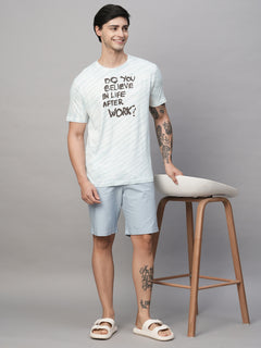 Men's Cotton Regular Fit Slogan Graphic T-Shirt Blue
