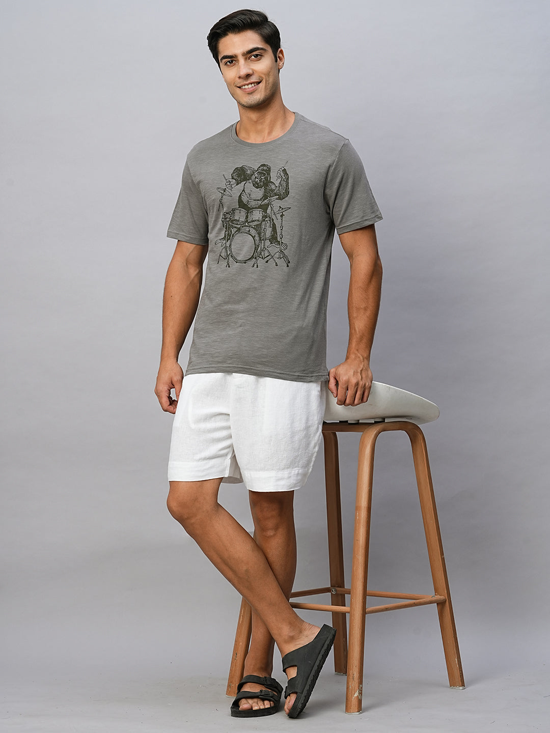 Men's Grey Cotton Regular Fit Tshirt