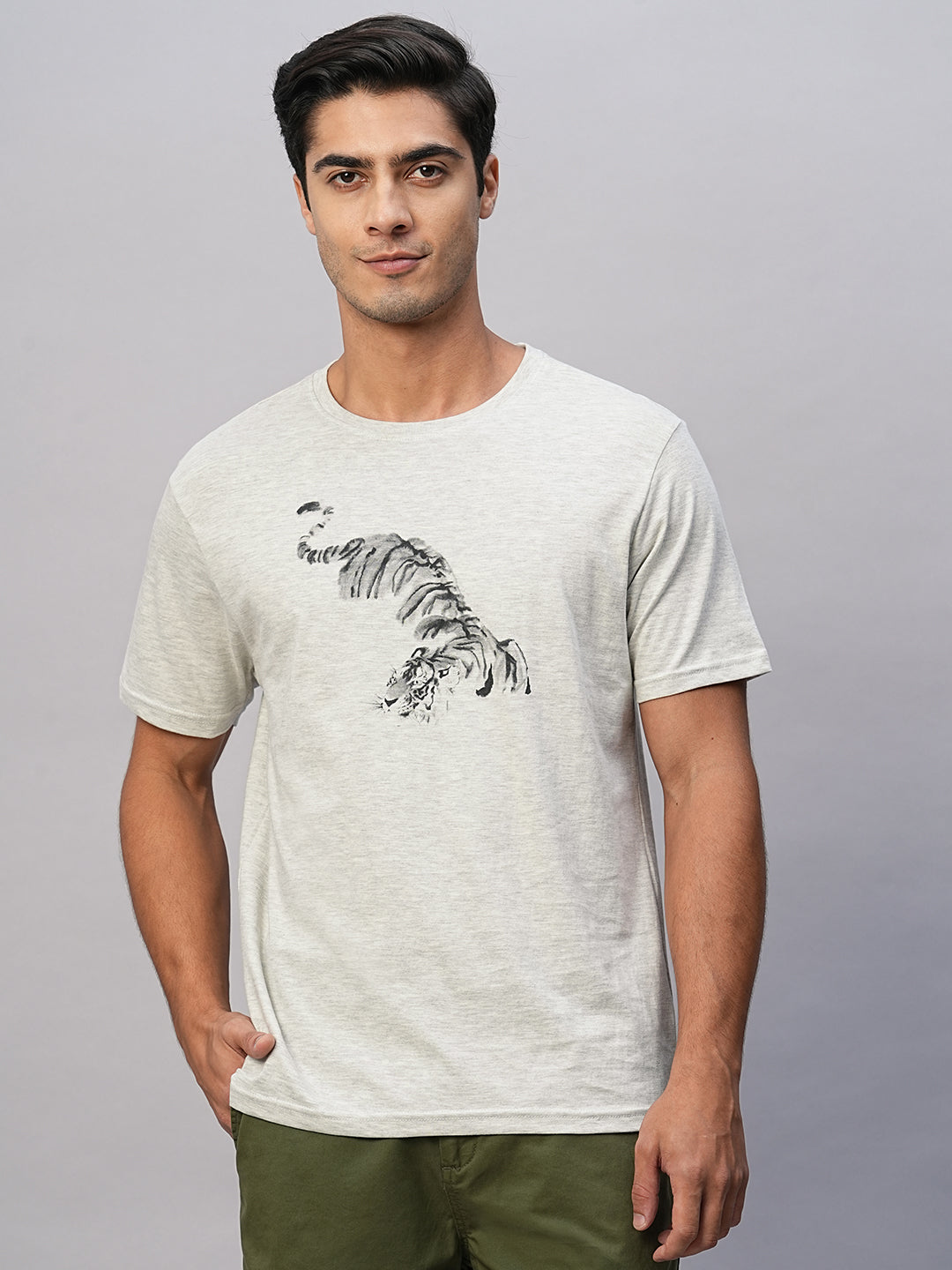 Men's Ecru Cotton Regular Fit Tshirt