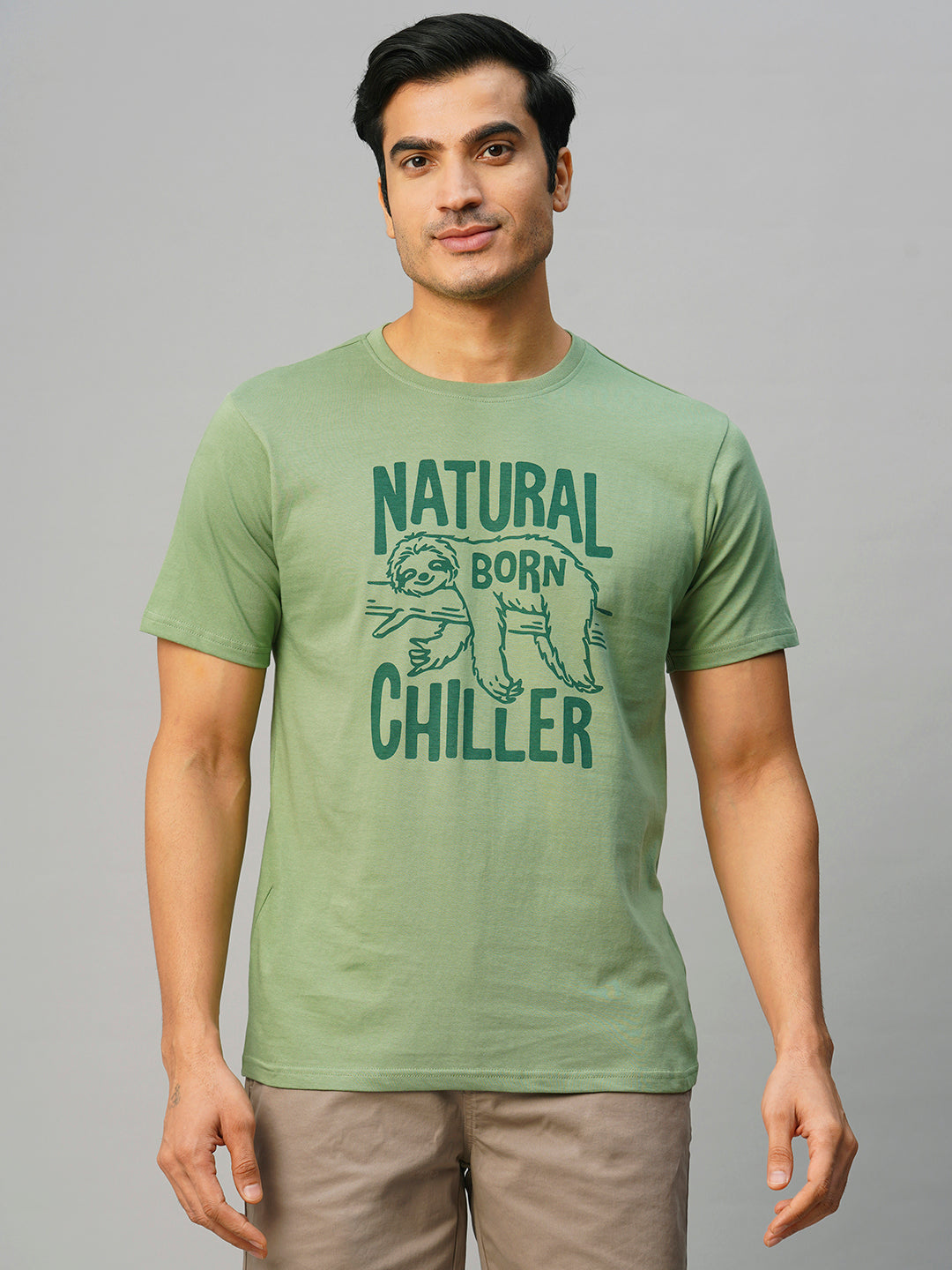 Men's Green Cotton Regular Fit Tshirt