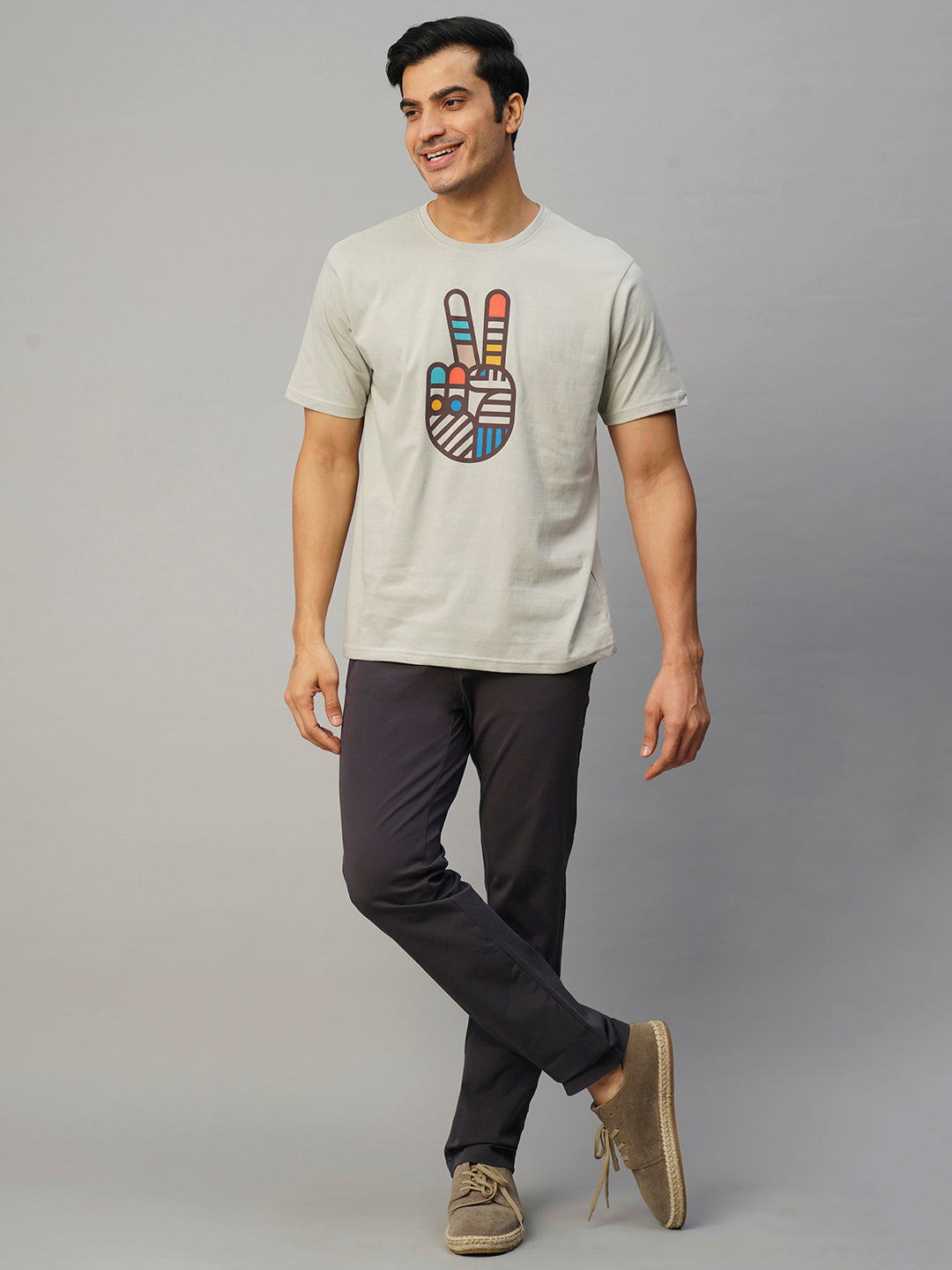 Men's Grey Cotton Regular Fit Tshirt