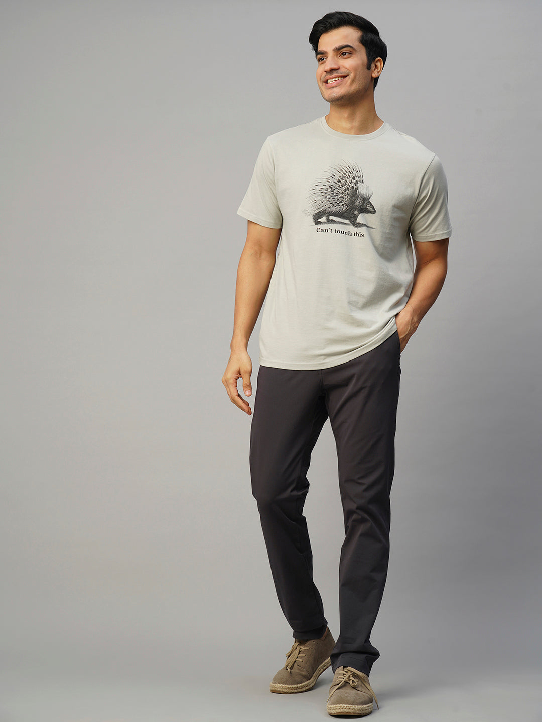 Men's Grey Cotton Regular Fit Tshirt