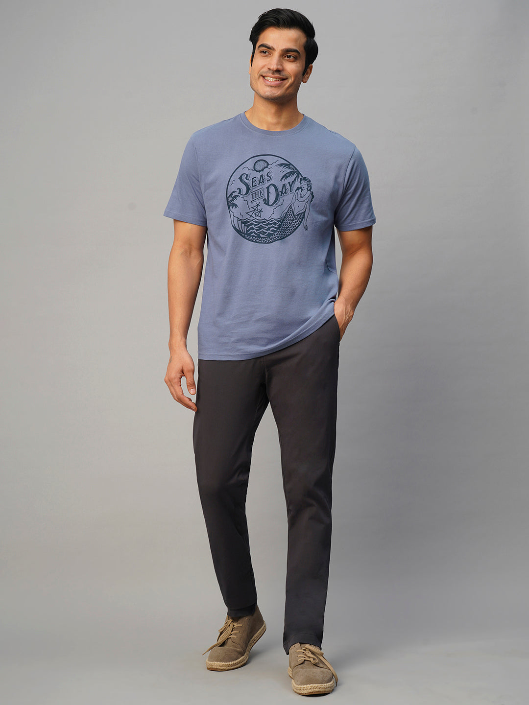 Men's Blue Cotton Regular Fit Tshirt