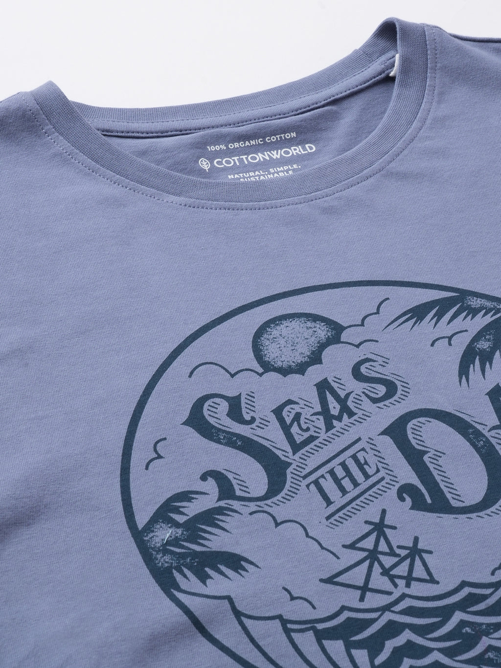 Men's Blue Cotton Regular Fit Tshirt