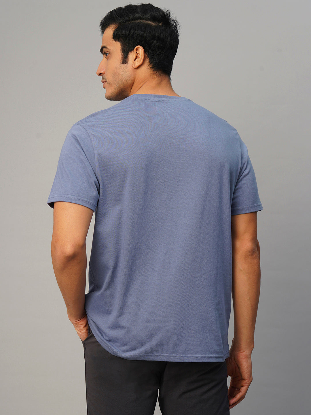 Men's Blue Cotton Regular Fit Tshirt