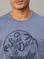 Men's Blue Cotton Regular Fit Tshirt