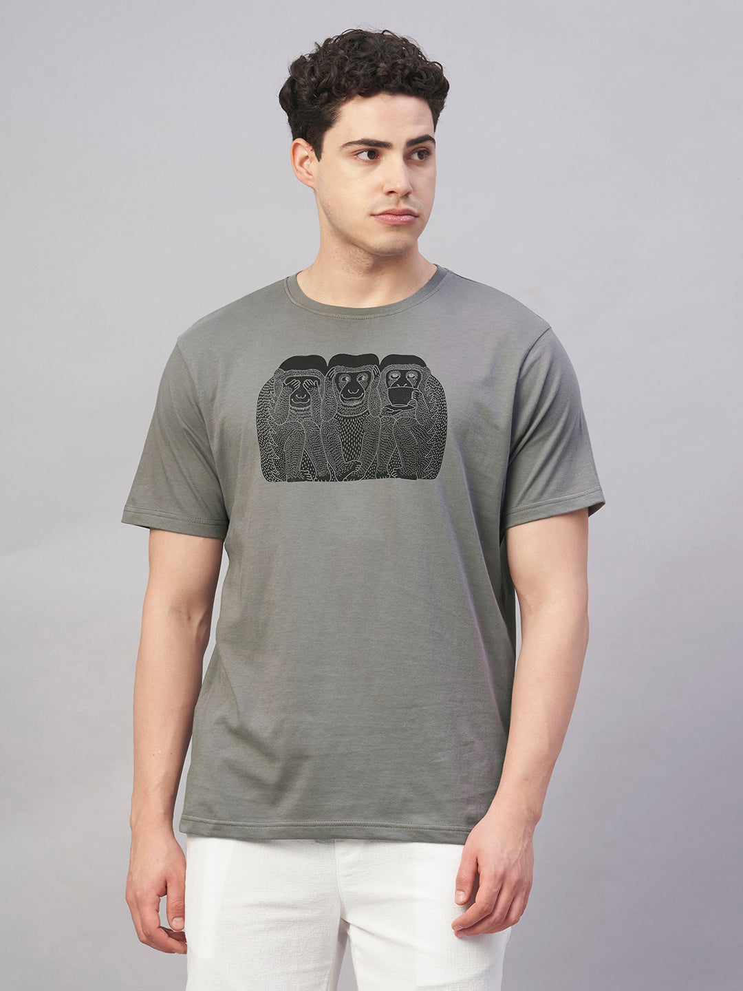 Men's Grey 100% Cotton Regular Fit Tshirt