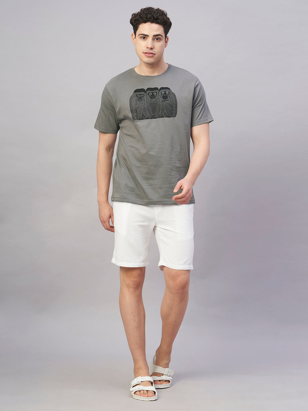 Men's Grey 100% Cotton Regular Fit Tshirt