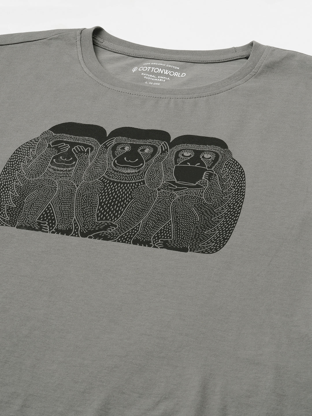 Men's Grey 100% Cotton Regular Fit Tshirt