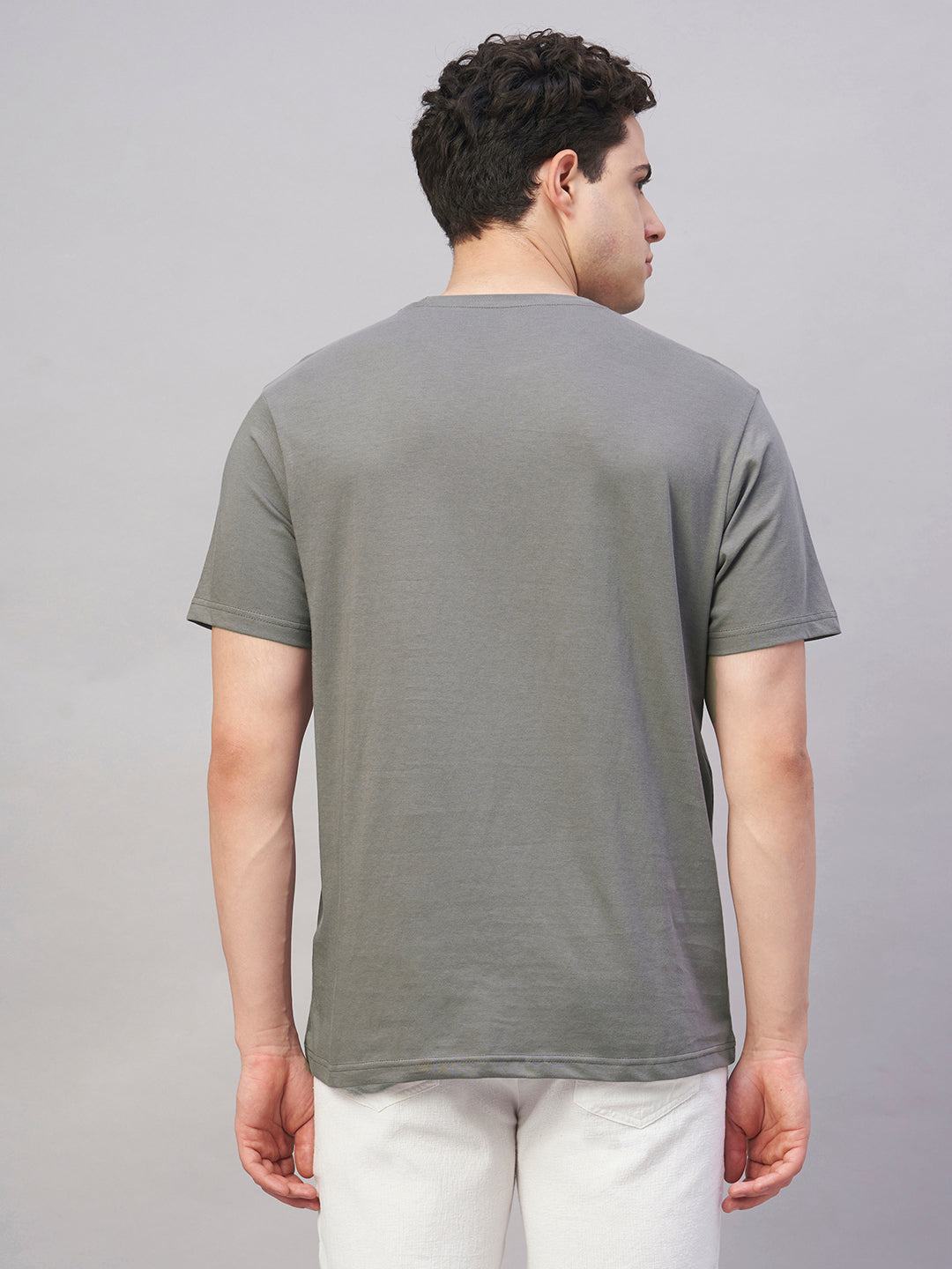 Men's Grey 100% Cotton Regular Fit Tshirt