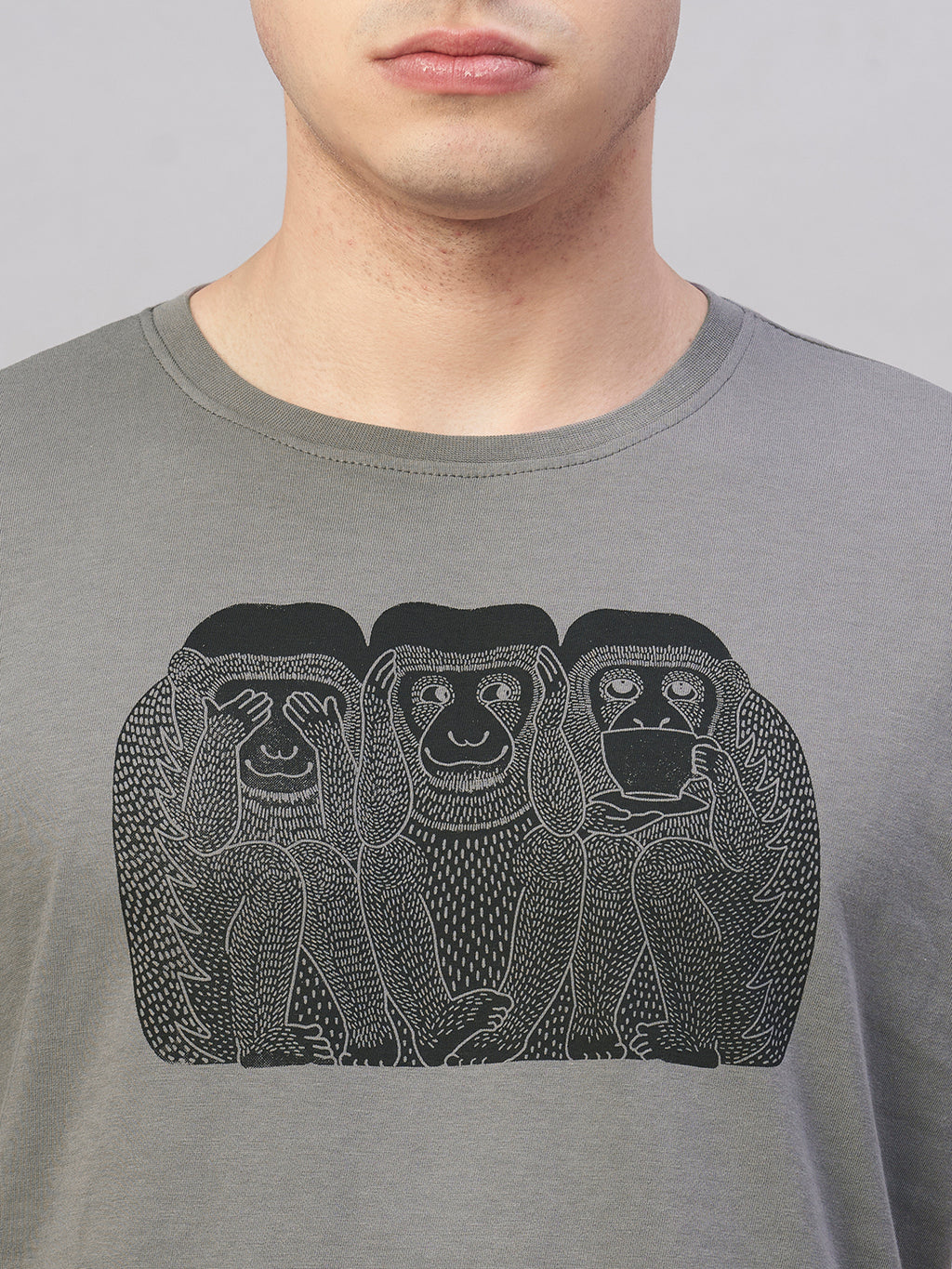 Men's Grey 100% Cotton Regular Fit Tshirt