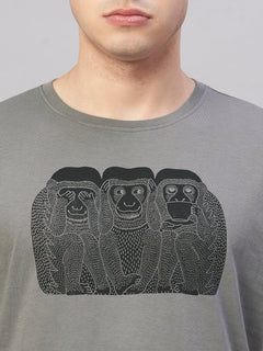 Men's Grey 100% Cotton Regular Fit Tshirt