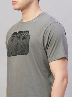Men's Grey 100% Cotton Regular Fit Tshirt