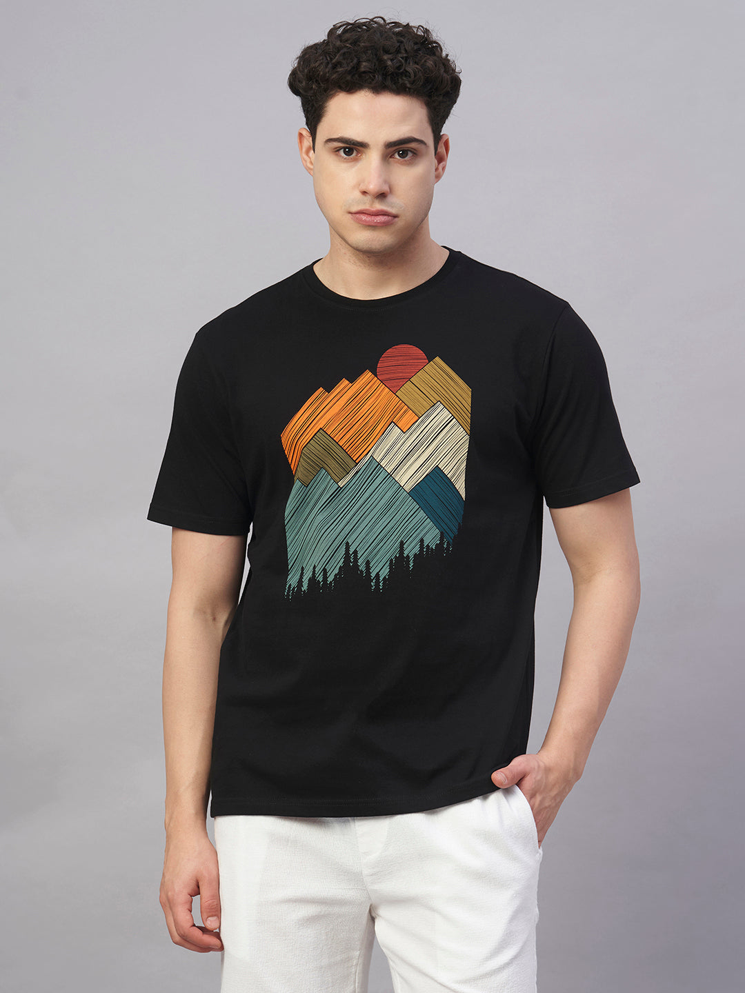 Men's Black 100% Cotton Regular Fit Tshirt