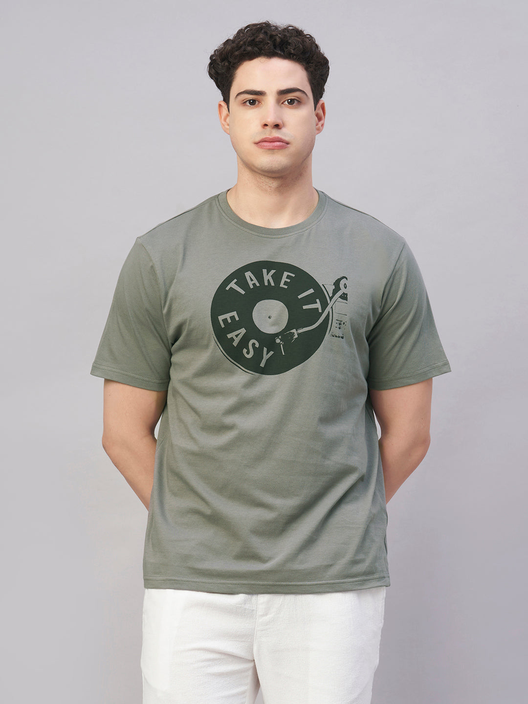 Men's Grey 100% Cotton Regular Fit Tshirt