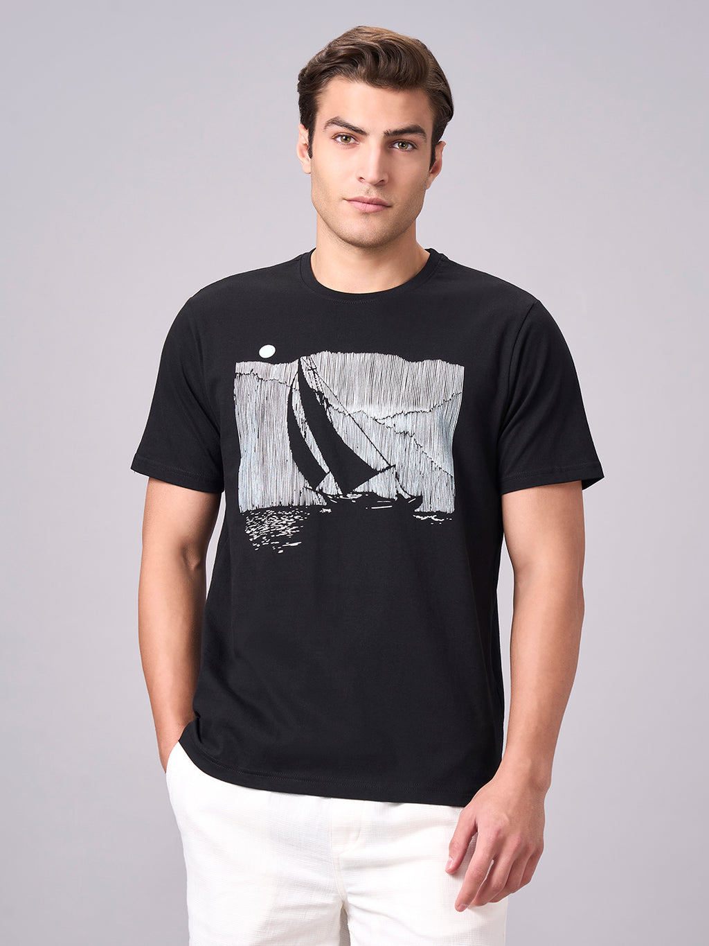 Men's Black 100% Cotton Regular Fit Tshirt