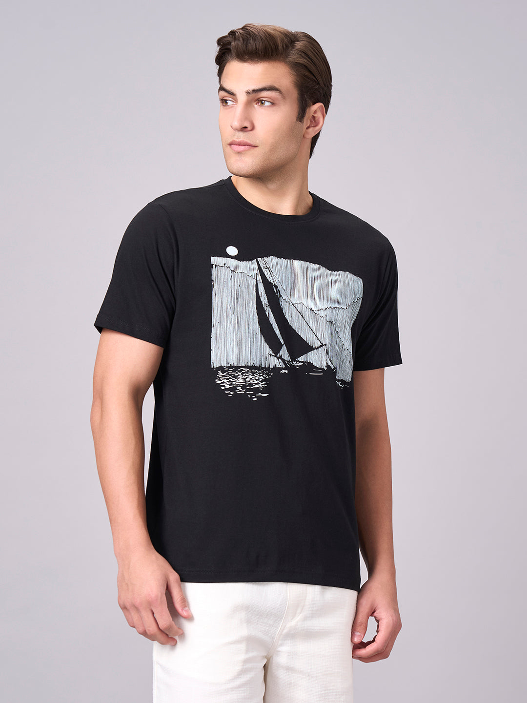 Men's Black 100% Cotton Regular Fit Tshirt