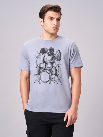 Men's Grey 100% Cotton Regular Fit Tshirt