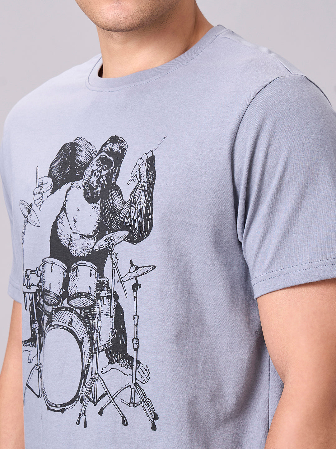 Men's Grey 100% Cotton Regular Fit Tshirt