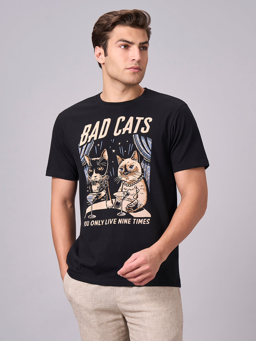 Men's Black 100% Cotton Regular Fit Tshirt