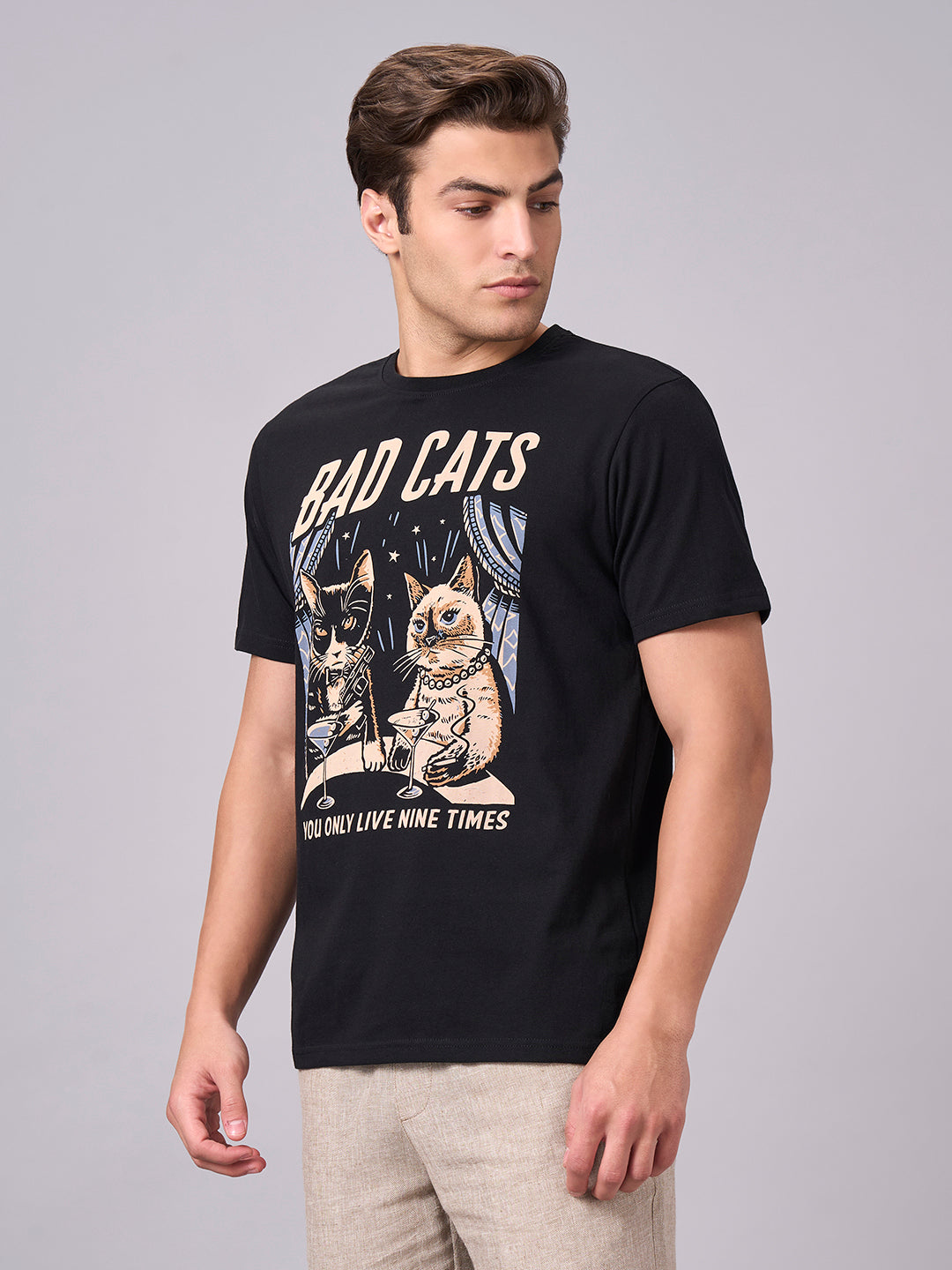 Men's Black 100% Cotton Regular Fit Tshirt