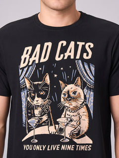 Men’s Cotton Regular Fit Half Sleeve Graphic T-Shirt Black
