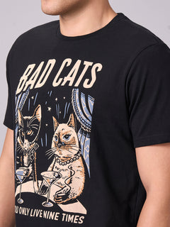 Men’s Cotton Regular Fit Half Sleeve Graphic T-Shirt Black