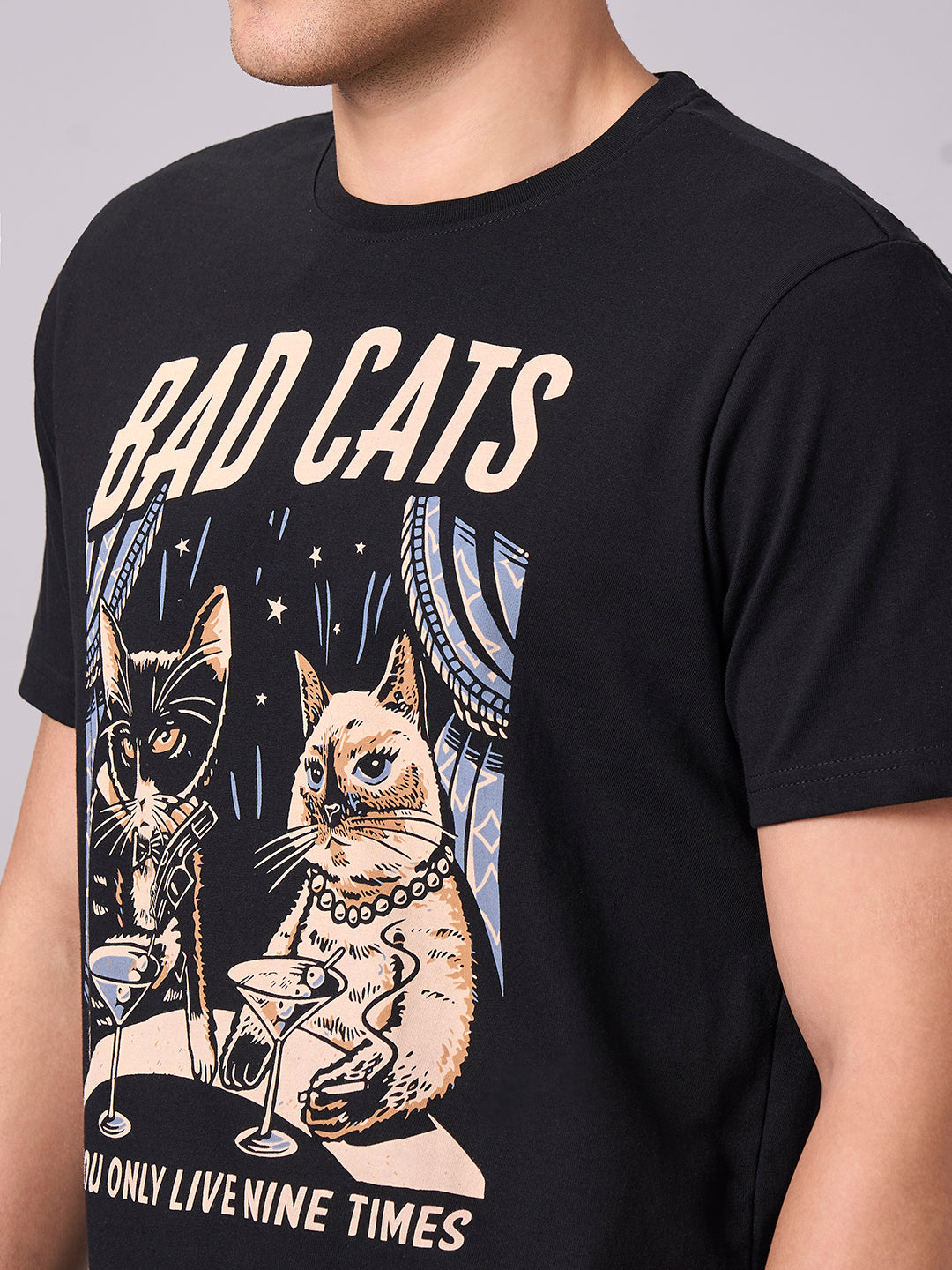 Men's Black 100% Cotton Regular Fit Tshirt