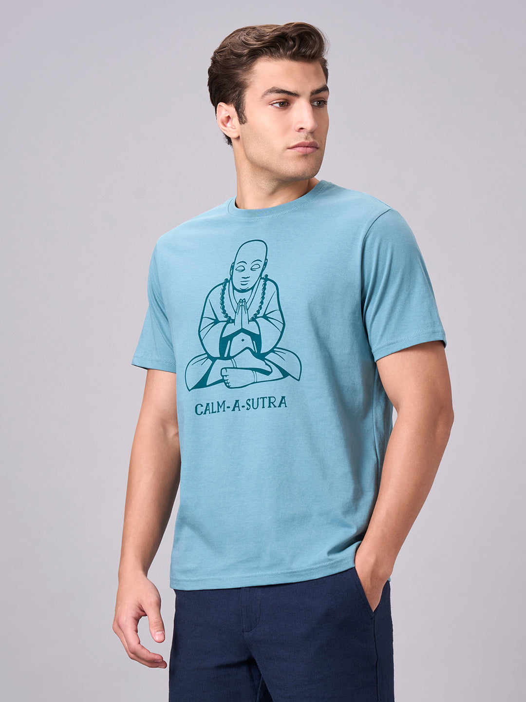 Men's Aqua 100% Cotton Regular Fit Tshirt