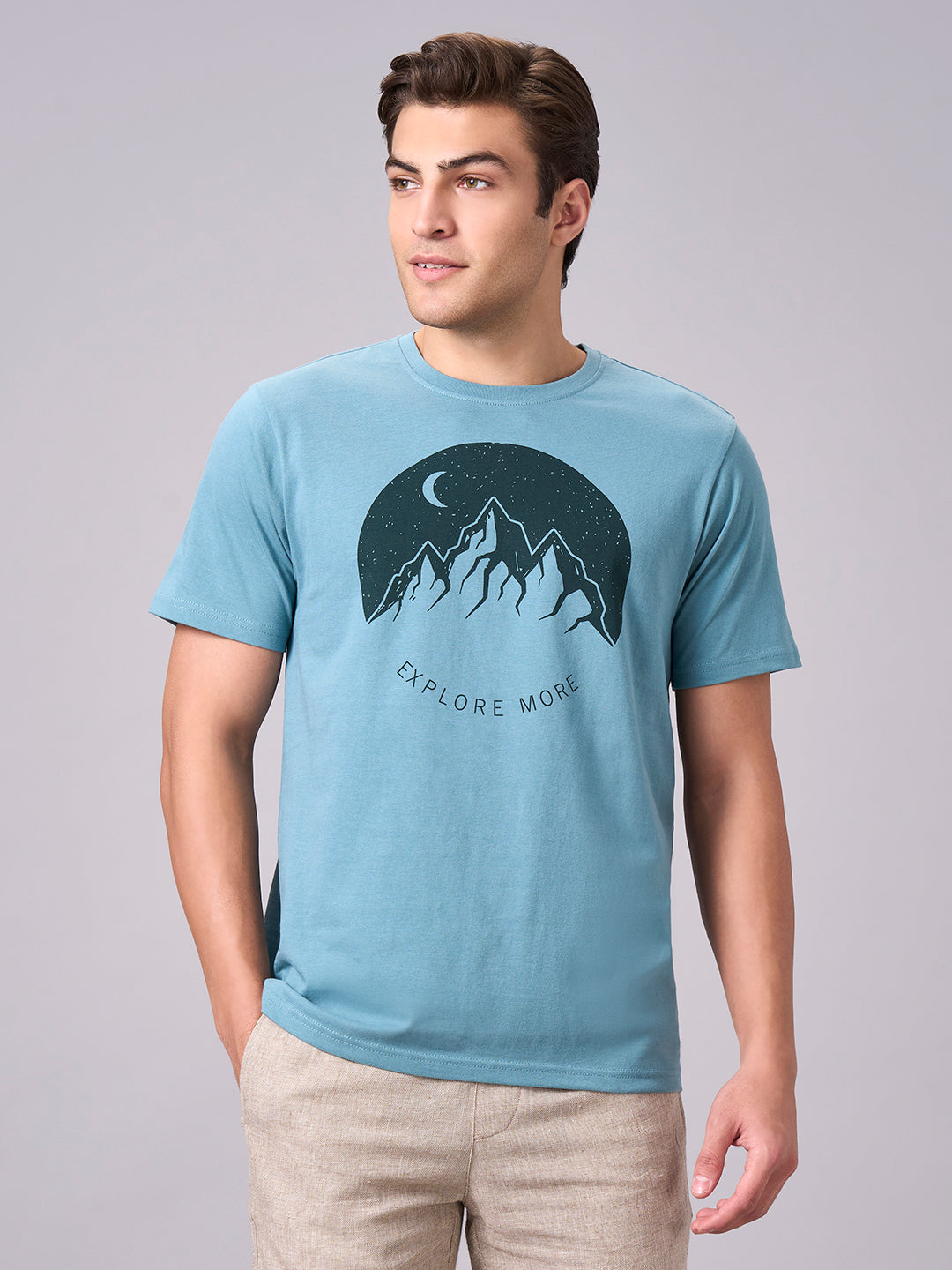 Men's Aqua 100% Cotton Regular Fit Tshirt