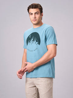 Men’s Cotton Regular Fit Half Sleeve Graphic T-Shirt Aqua